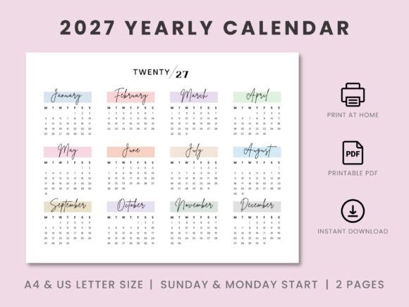 Download 2027 Landscape Yearly Calendar Template - Year Collection