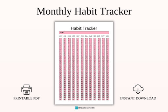 Download Yearly / Monthly Habit Tracker Printable - Year Collection