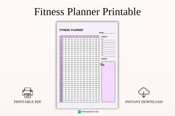 Download Yearly Fitness Habit Tracker Grid PDF - Year Collection