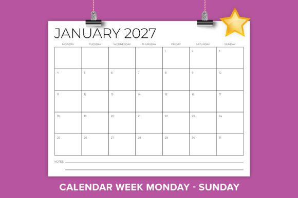 Download 2027 8.5 X 11 Monday to Sunday Calendar - Premium Resources
