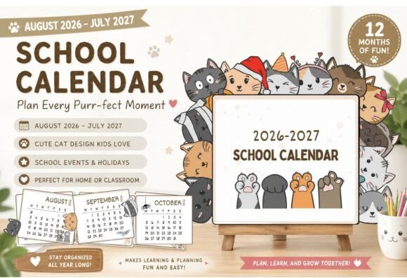 Download 2026-2027 School Year Cat Desk Calendar - Year Collection