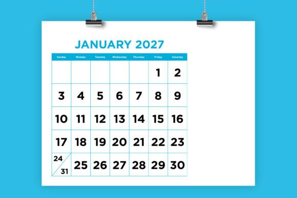 Download 2027 Large Number Color 8.5x11 Calendar - Premium Resources
